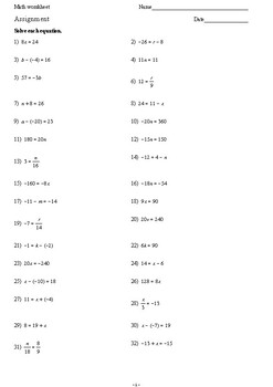Preview of ONE-STEP EQUATIONS - 110  MULTIPLE CHOICE QUESTIONS + ASNWER KEY