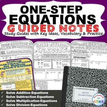 Preview of ONE-STEP EQUATIONS Doodle Math Interactive Notebooks (Guided Notes)