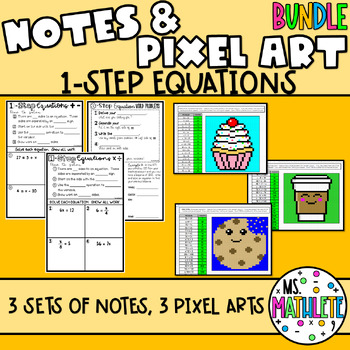 Preview of ONE-STEP EQUATIONS Notes and Pixel Art BUNDLE