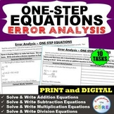 ONE-STEP EQUATIONS Word Problem Error Analysis Find the Er