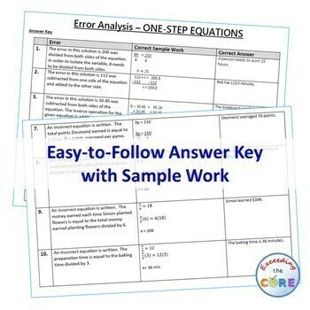 One Step Equations Word Problems Error Analysis Find The Error