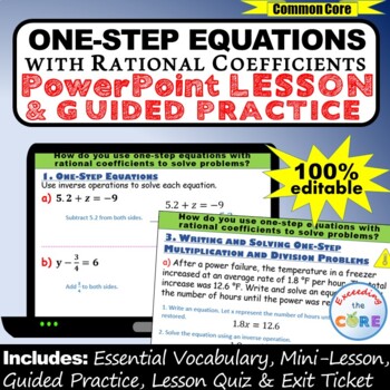 Preview of ONE-STEP EQUATIONS (rational coefficients) PowerPoint Lesson & Practice DIGITAL