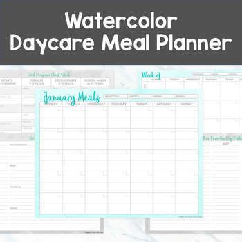 Preview of ONE-STOP Daycare Meal Planner - Watercolor Style