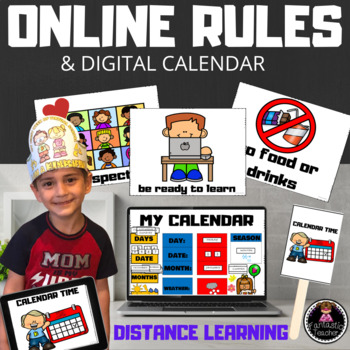 Preview of ONLINE MEETING VIRTUAL ZOOM CLASSROOM RULES, VISUALS AND DIGITAL MATH CALENDAR