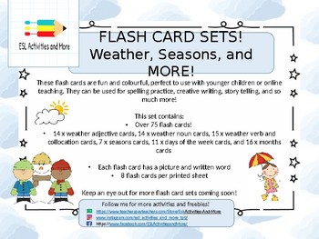 Preview of ONLINE TEACHING AND CLASSROOM FLASH CARDS. Weather, Seasons, and More!