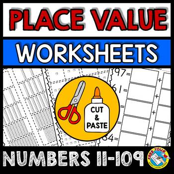 Preview of TENS AND ONES PLACE VALUE WORKSHEETS 1ST GRADE ACTIVITY CUT & PASTE PACKET