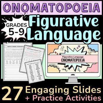 Preview of ONOMATOPOEIA (Figurative Language): Lesson Slides + Practice + Fun Activities!