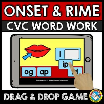 Preview of ONSET AND RIME DIGITAL GAME BUILDING CVC WORD WORK BOOM CARDS KINDERGARTEN ELA