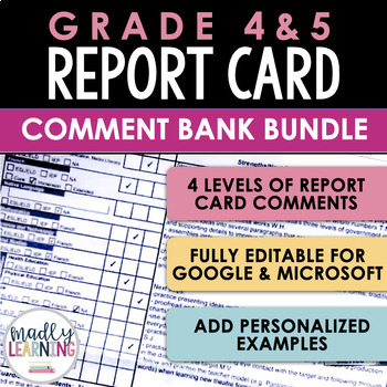 Preview of Grades 4 & 5 Report Card Comment Bank BUNDLE - Fully Editable Comments ONTARIO