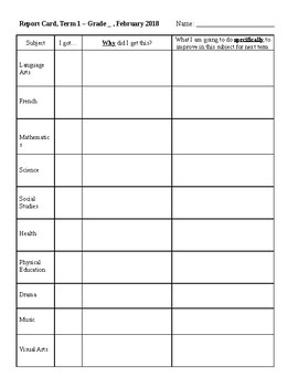 ONTARIO REPORT CARD, STUDENT REFLECTION ACTIVITY, 6 PAGES, SELF-EVALUATION