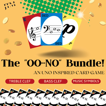 Preview of OO-NO Bundle (an Uno inspired card game) for Treble + Bass Clef & Music Symbols