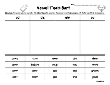 oo ue ew and ou vowel team sorting worksheet by 4 little