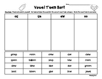 oo ue ew and ou vowel team sorting worksheet by 4 little baers