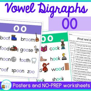 Preview of OO Sound Worksheets Vowel Sounds Phonics Practice incl. OO Sound Phonics Posters
