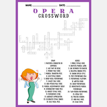 OPERA VOCABULARY crossword puzzle worksheet activity by Mind Games Studio