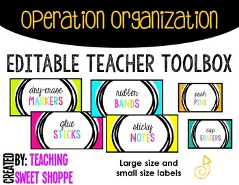 Preview of OPERATION ORGANIZATION:  Editable Teacher Toolbox Labels!