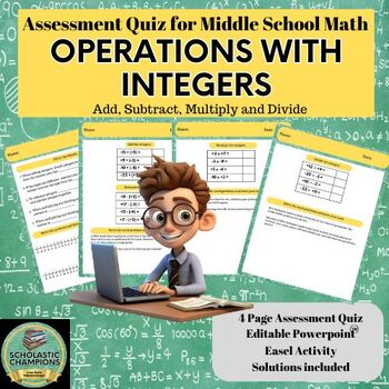 Preview of OPERATIONS WITH INTEGERS * ASSESSMENT QUIZ * Middle School Math