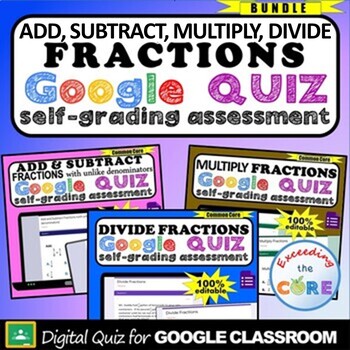Preview of OPERATIONS w FRACTIONS Assessment Digital Bundle | Google Quiz Distance Learning