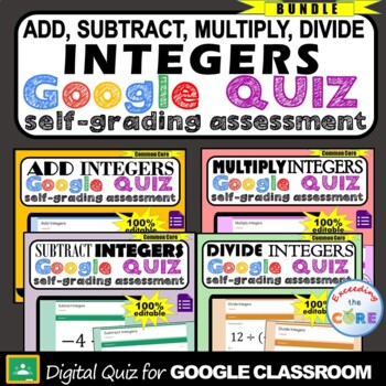 Preview of OPERATIONS w INTEGERS Assessment Digital Bundle |Google Quiz | Distance Learning