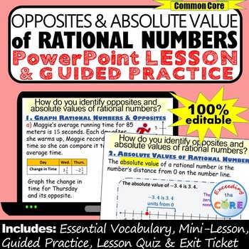 Preview of OPPOSITES & ABSOLUTE VALUE: RATIONAL NUMBERS PowerPoint Lesson Distance Learning