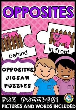 Preview of OPPOSITES ACTIVITY ANTONYMS MATCH UP PUZZLES LITERACY CENTER WITH PICTURES