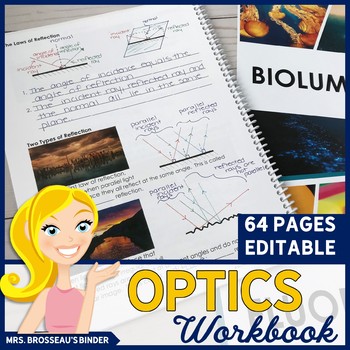 Preview of OPTICS Workbook | Unit Notes on Light, Reflection, Refraction, Mirrors & Lenses