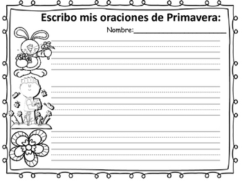 ORACIONES DE PRIMAVERA. LECTURA Y ESCRITURA EN ESPAÑOL. by Bitsybee