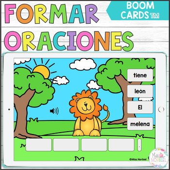 Preview of ORACIONES REVUELTAS BOOM CARDS | SENTENCE SCRAMBLE  IN SPANISH BOOM CARDS