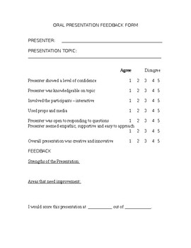 Preview of ORAL PRESENTATION AND FEEDBACK FORM