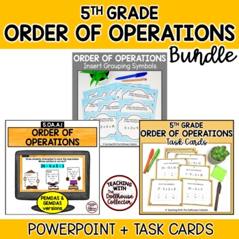 Preview of Order of Operations Task Cards and PowerPoint Lesson 5th Grade Math Resources