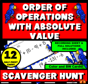 Preview of ORDER OF OPERATIONS ABSOLUTE VALUE/ EXPONENTS  SCAVENGER HUNT PARROT