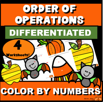 Preview of ORDER OF OPERATIONS Color By Number| FALL themed 4 DIFFERENTIATED ACTIVITY