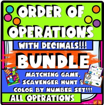 Preview of ORDER OF OPERATIONS DECIMALS BUNDLE!  Scavenger Hunt/ Coloring/ Match Game Cards