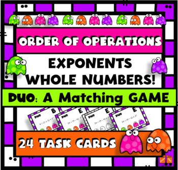 Preview of ORDER OF OPERATIONS EXPONENTS TASK CARD GAME ACTIVITY  X & DOT