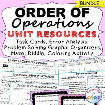 ORDER OF OPERATIONS Bundle - Error Analysis, Task Cards, Word Problems, Puzzles
