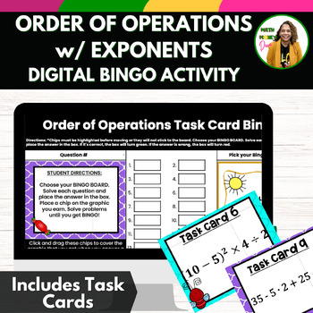 Preview of Order of Operations w/Exponents & Fractions 6/7th Grade Math Digital Bingo Tasks