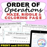 ORDER OF OPERATIONS Mazes, Riddles & Color by Number | Pri