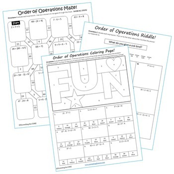 Order Of Operations Mazes Riddles Amp Color By Number Fun Activities