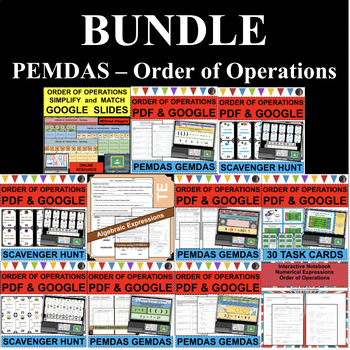 Preview of ORDER OF OPERATIONS PEMDAS GEMDAS BUNDLE Activitiesv(PDF & GOOGLE SLIDES)