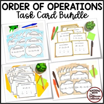 Preview of Order of Operations Task Cards 5th and 6th Grade Math Exponents and Groupings