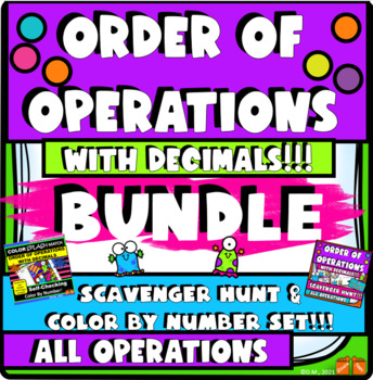 Preview of ORDER OF OPERATIONS W DECIMALS BUNDLE! SCAVENGER HUNT/COLORING ACTIVITY FUN!
