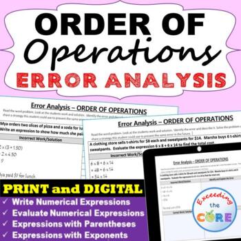 Preview of ORDER OF OPERATIONS Word Problems | Find the Error | Print or Digital