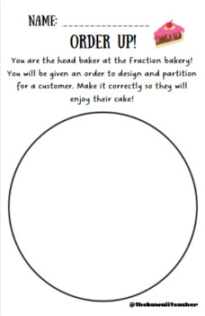Preview of ORDER UP!- Fraction Bakery- Working with Halves, Thirds, and Fourths