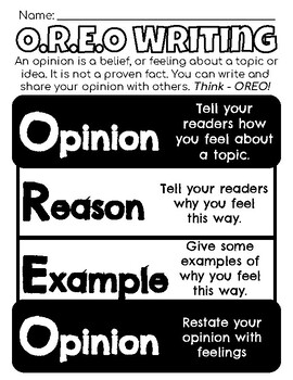 OREO Opinion Writing Handouts | Persuasive Writing | Primary writing