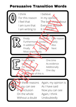 Preview of OREO Persuasive Writing Transition Words