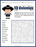 ORIGINAL 13 (THIRTEEN) COLONIES Word Search Worksheet - 3r