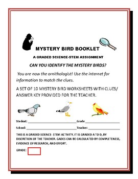 Preview of ORNITHOLOGY: MYSTERY BOOK OF 10 BIRDS: W/ ANS. KEY: GRS. 4-12, MG, BIO, SCIENCE