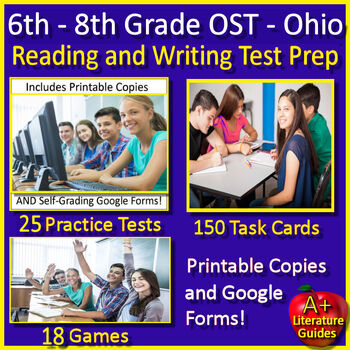 Preview of OST Ohio State Test Reading and Writing Practice Tests, Task Cards, and Games