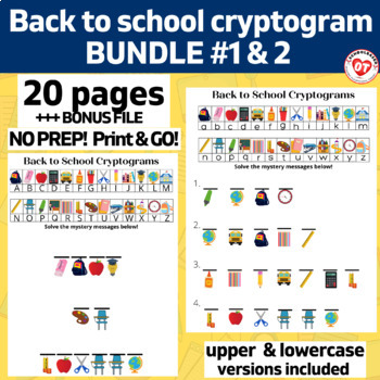 Preview of OT BACK TO SCHOOL Cryptogram worksheet Bundle: 20 no prep pages: Decode words