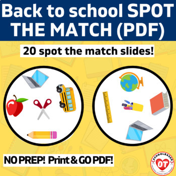 Preview of OT: Back to School themed virtual spot the match visual perceptual game